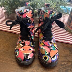 Fendi Multicolor Bag Bugs Printed Patent Leather Combat Boots Size 29 Authentic